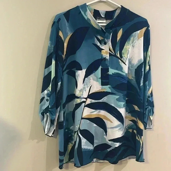 [S/P]L’Atelier Leaves pattern  Print LS Pull over Blouse - Picture 1 of 7